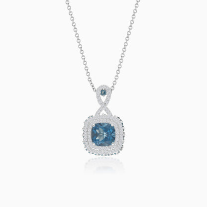 18K White Gold Necklace featuring a stunning Natural Diamond and London Blue Topaz stones