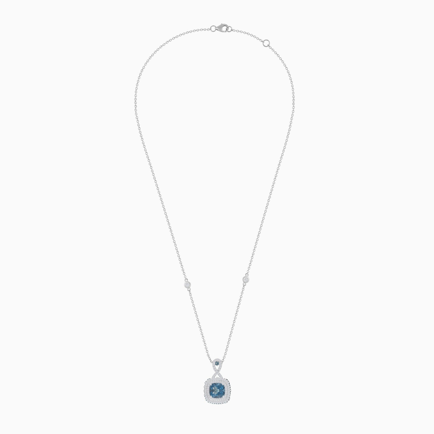 18K White Gold Necklace featuring a stunning Natural Diamond and London Blue Topaz stones