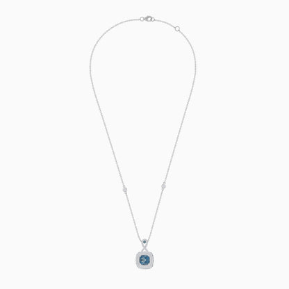 18K White Gold Necklace featuring a stunning Natural Diamond and London Blue Topaz stones