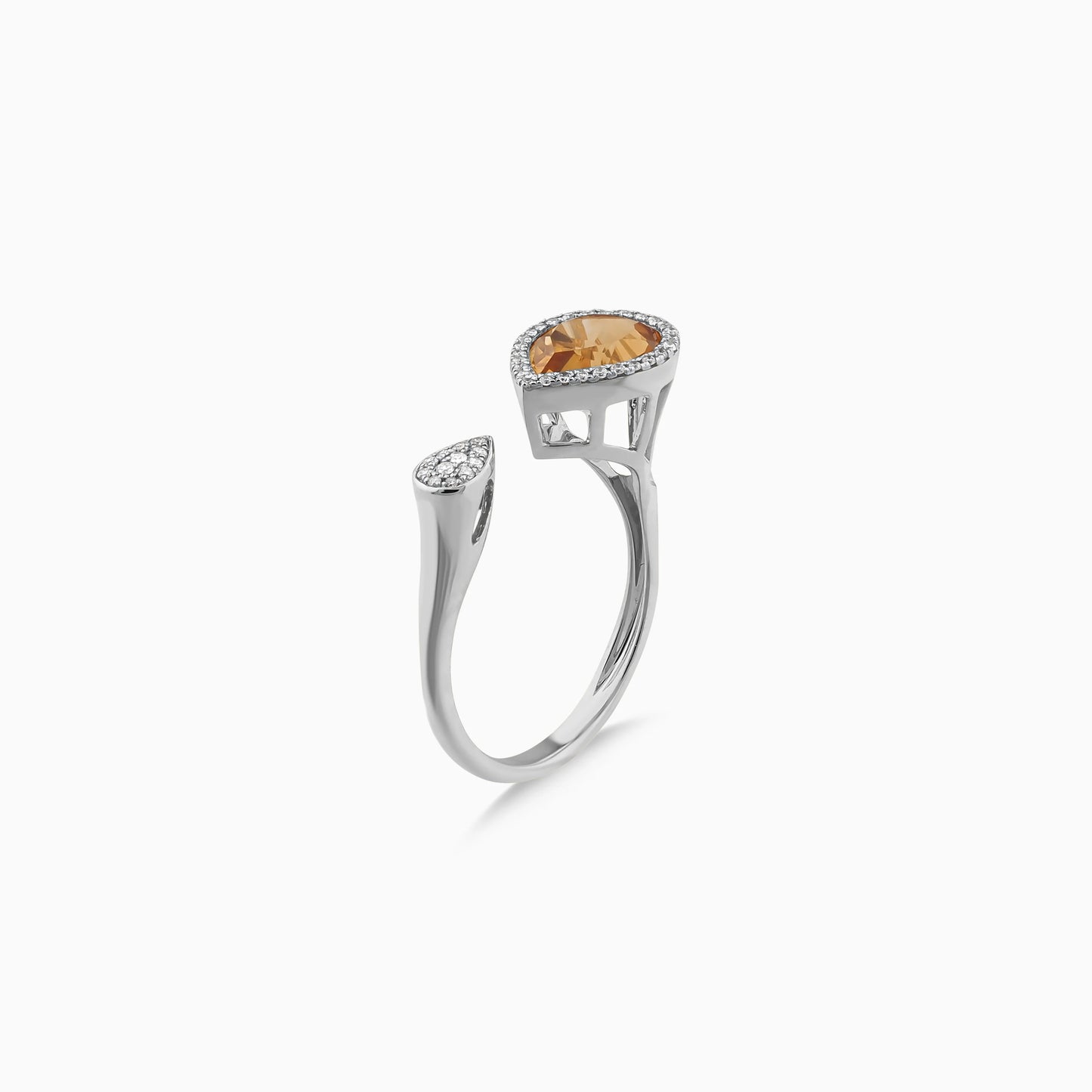 18K White Gold Ring with Natural Citrine and Diamonds – Rabiya Collection