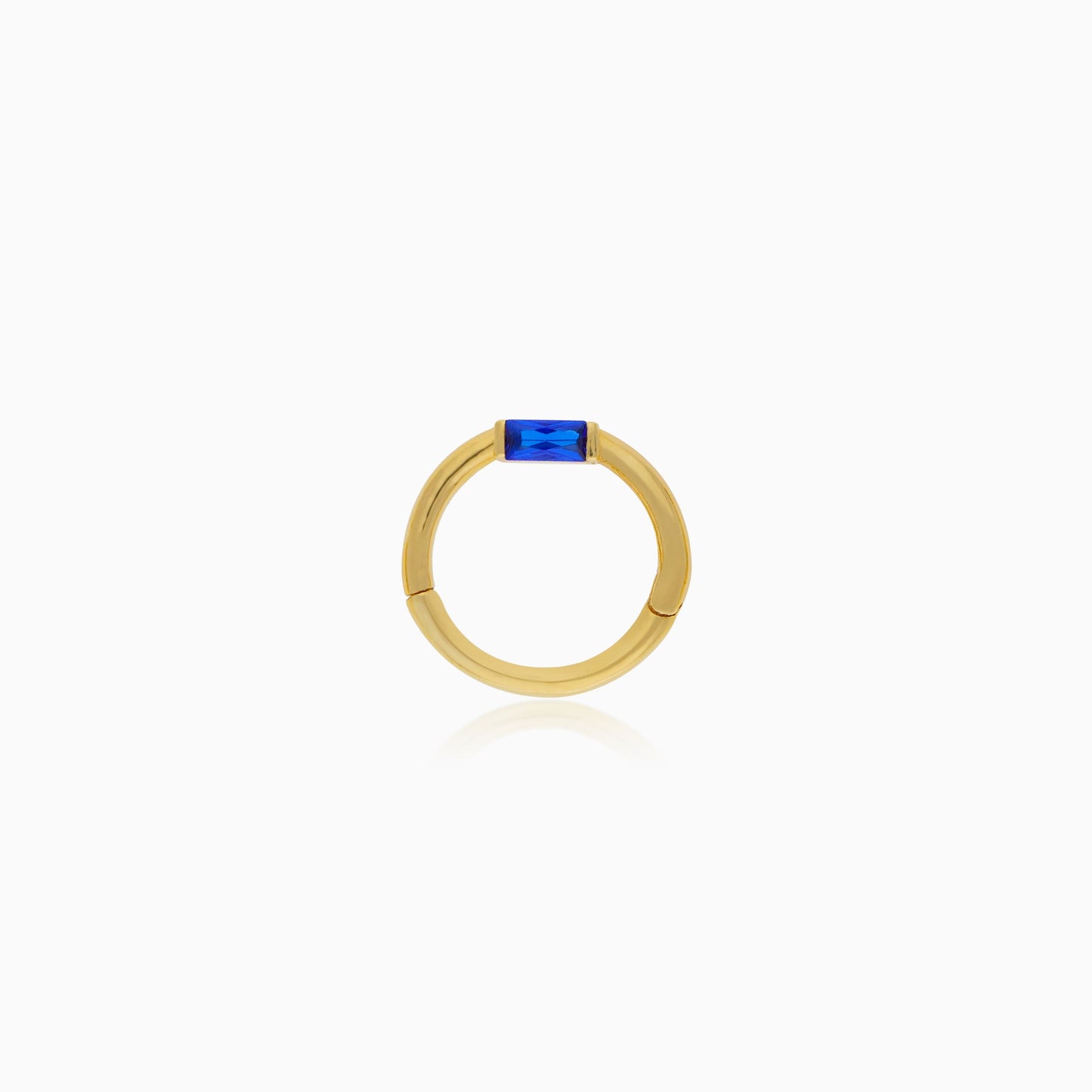 18K Yellow Gold Hoops Piercing decorated with blue Zircon stone