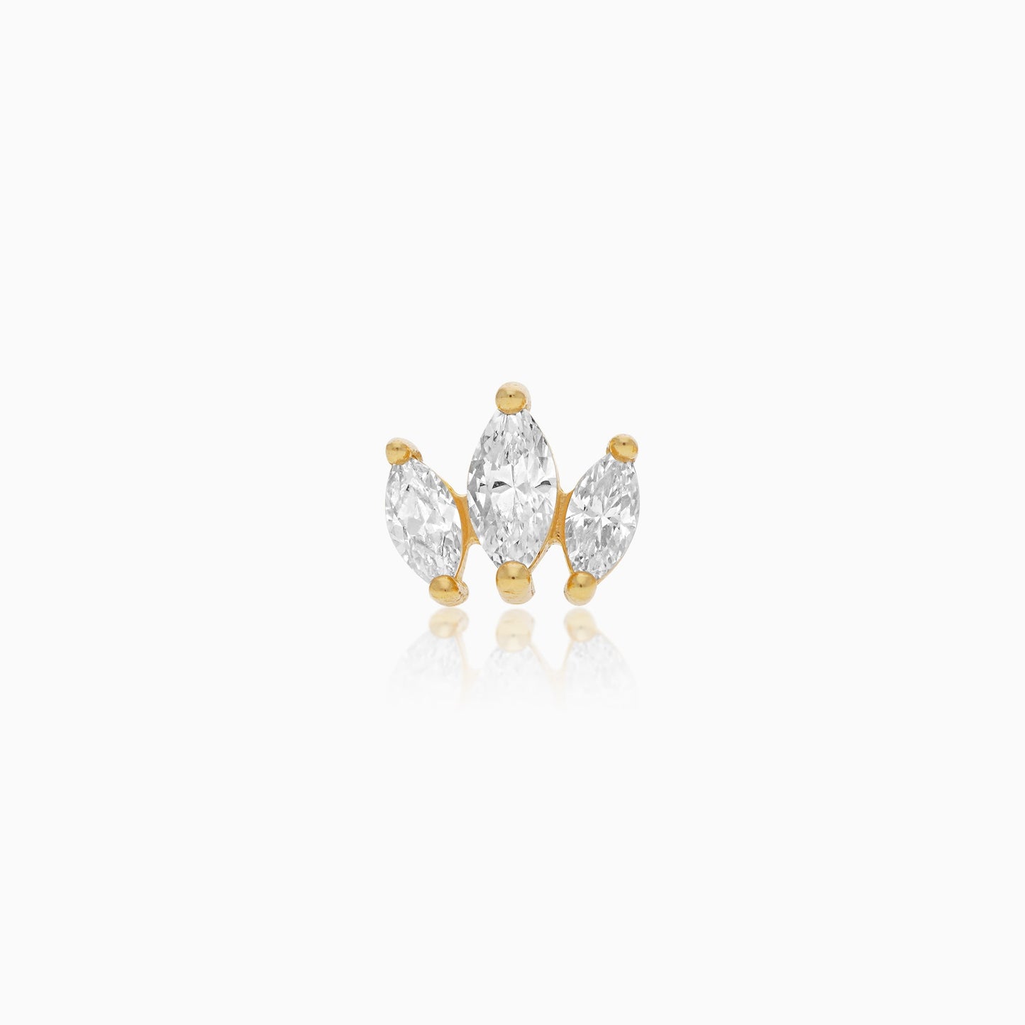 18K Yellow Gold Lotus Petal Stud Piercing with Zircon stones
