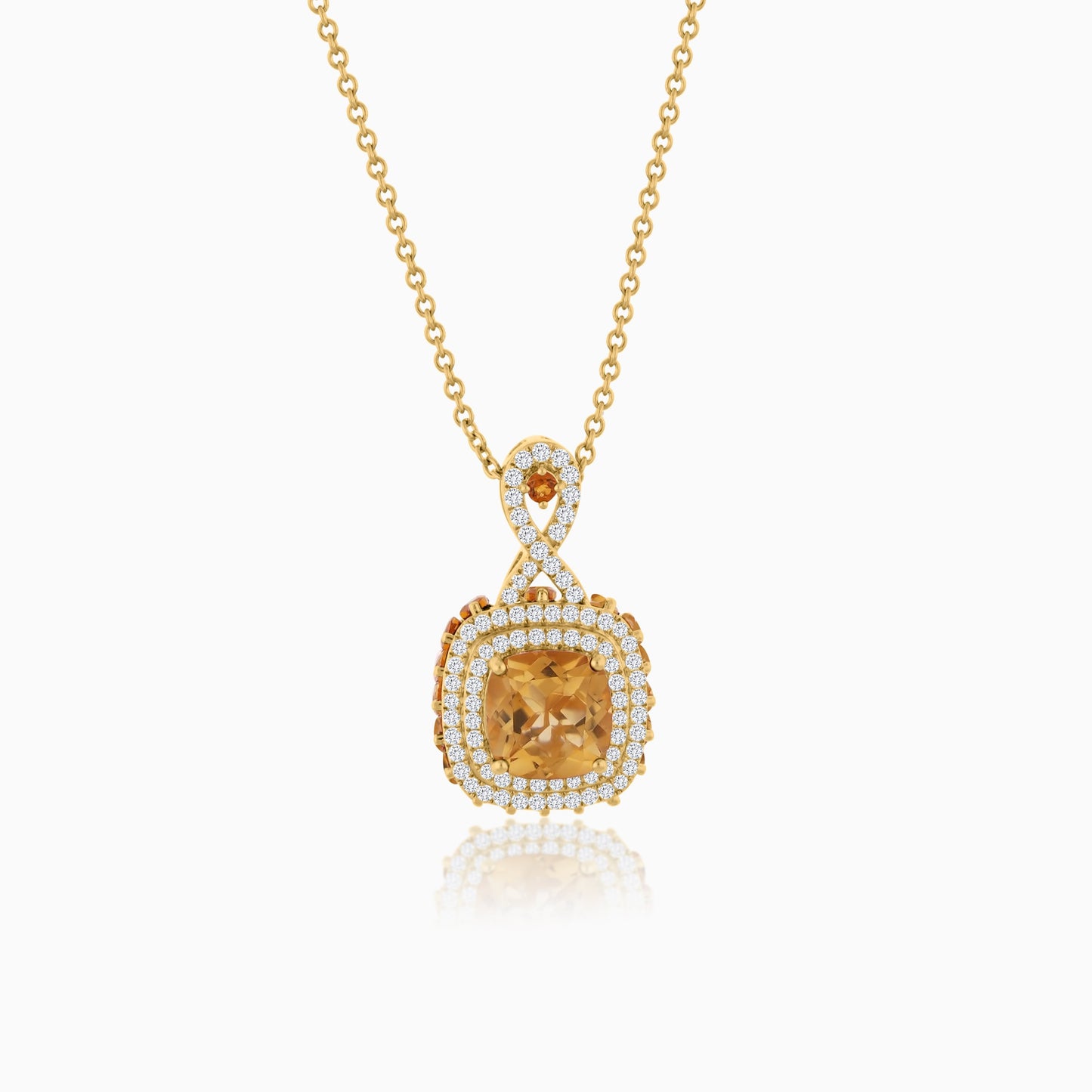 18K Yellow Gold Necklace featuring a stunning Natural Diamond and Citrine stones