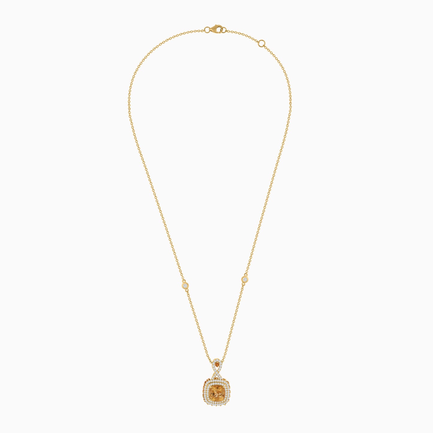 18K Yellow Gold Necklace featuring a stunning Natural Diamond and Citrine stones