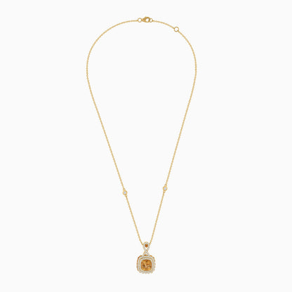 18K Yellow Gold Necklace featuring a stunning Natural Diamond and Citrine stones
