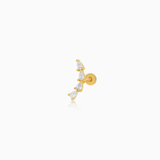18K Yellow Gold Stud Earrings Featuring Sparkling Zircon Stones – Jawhara Piercing Collection