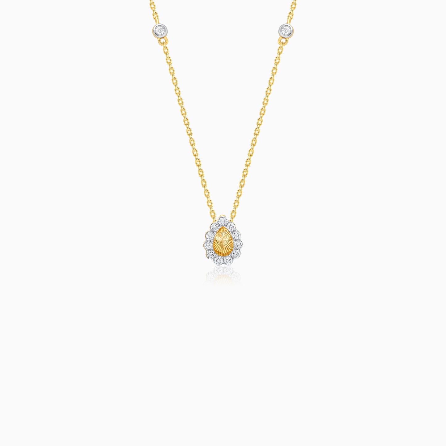 18K Drop Shape Yellow Gold Natural Diamonds Kids Necklace - Farfalla