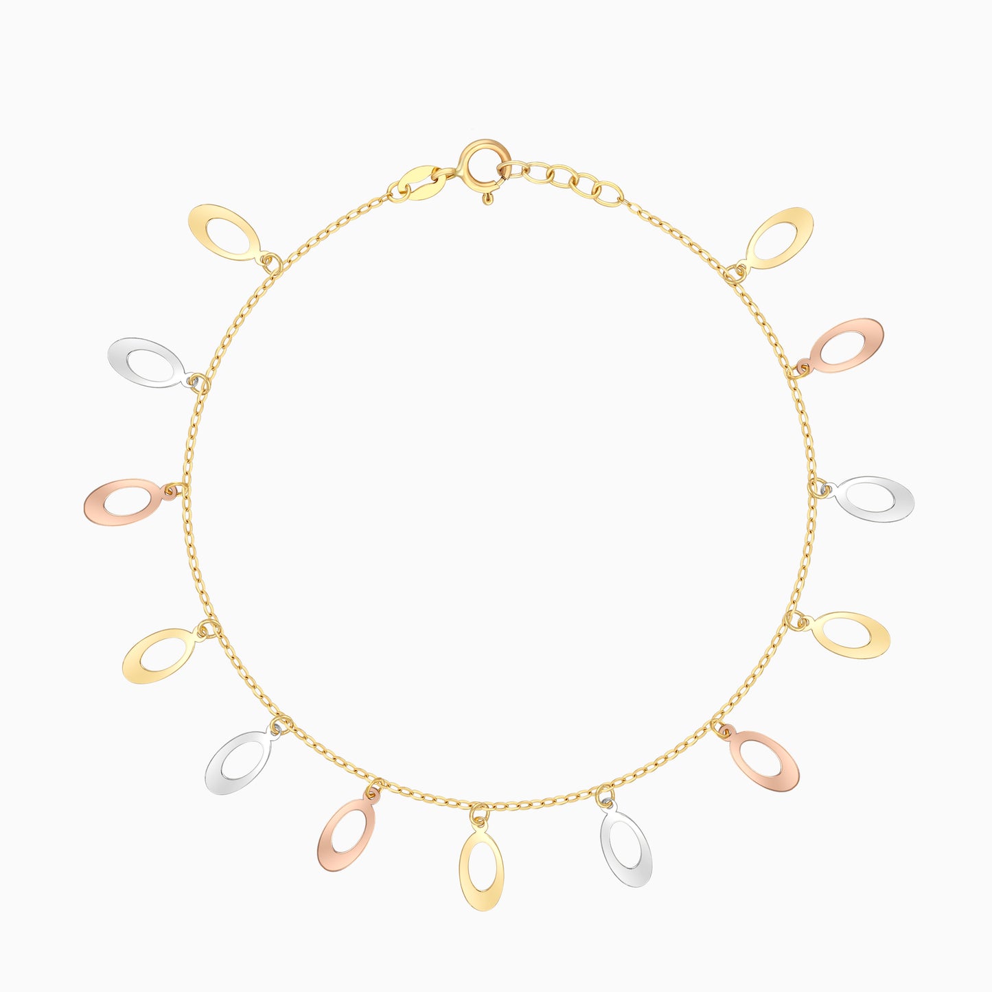 18K Gold Tri-Color Charm Bracelet