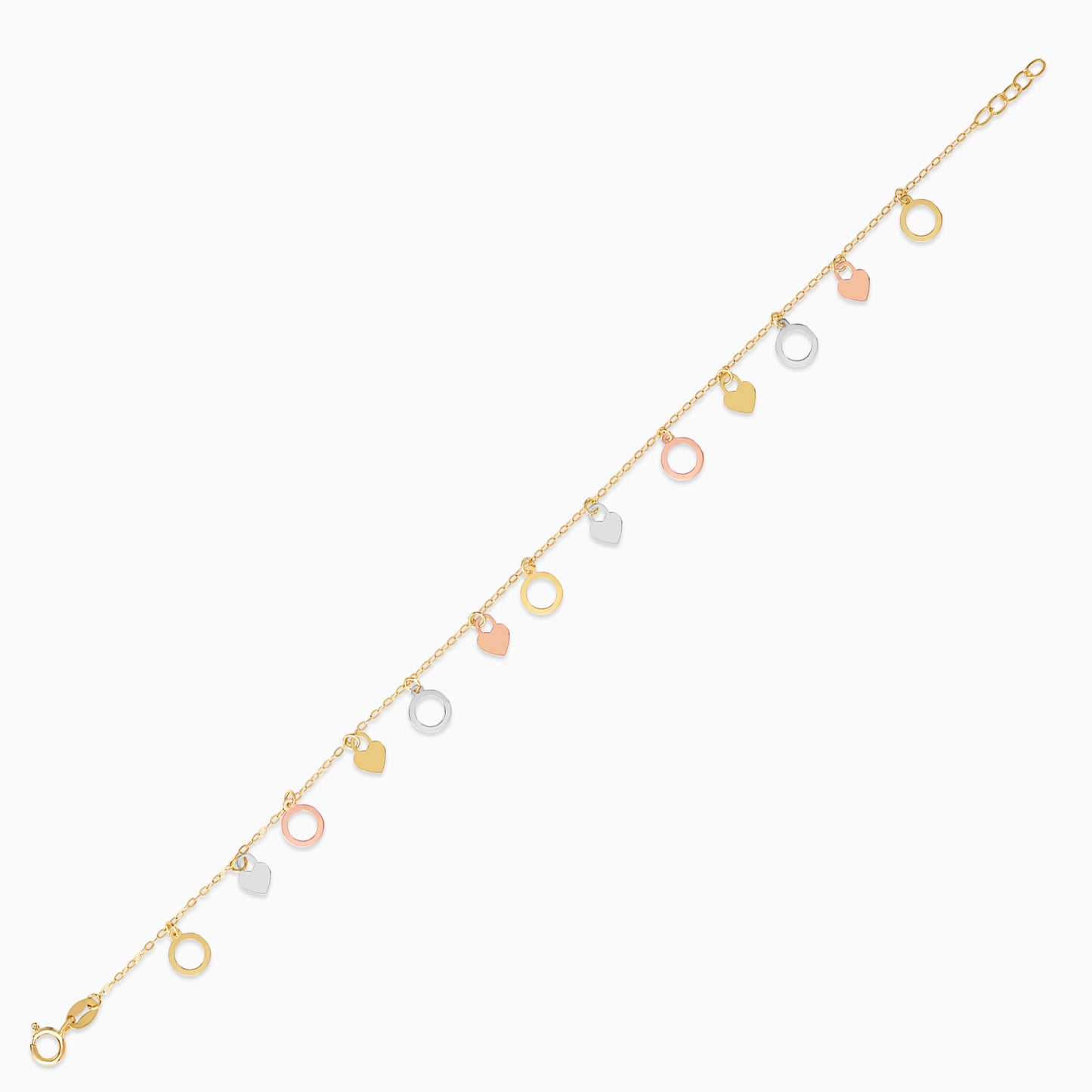 18K Gold Tri-Colour with Dangling Circles & Heart lock shapes