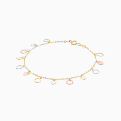 18K Gold Tri-Colour with Dangling Circles & Heart lock shapes
