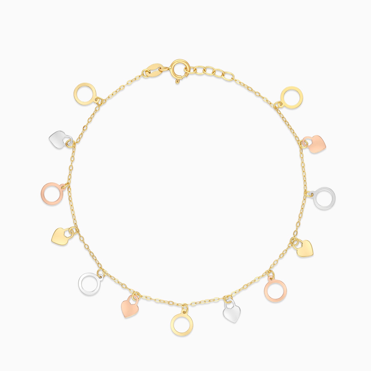 18K Gold Tri-Colour with Dangling Circles & Heart lock shapes