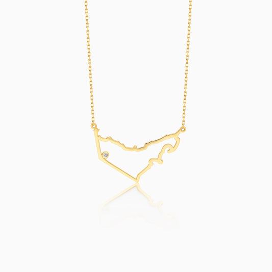 18K Yellow Gold UAE map With Natural Diamond Necklace