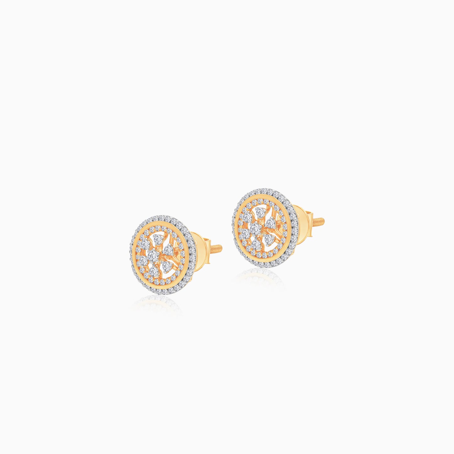 18K Gold With Natural Diamonds Circle Shape Pair of Earrings - Ada