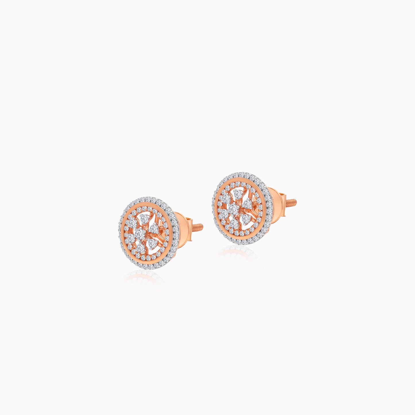 18K Gold With Natural Diamonds Circle Shape Pair of Earrings - Ada
