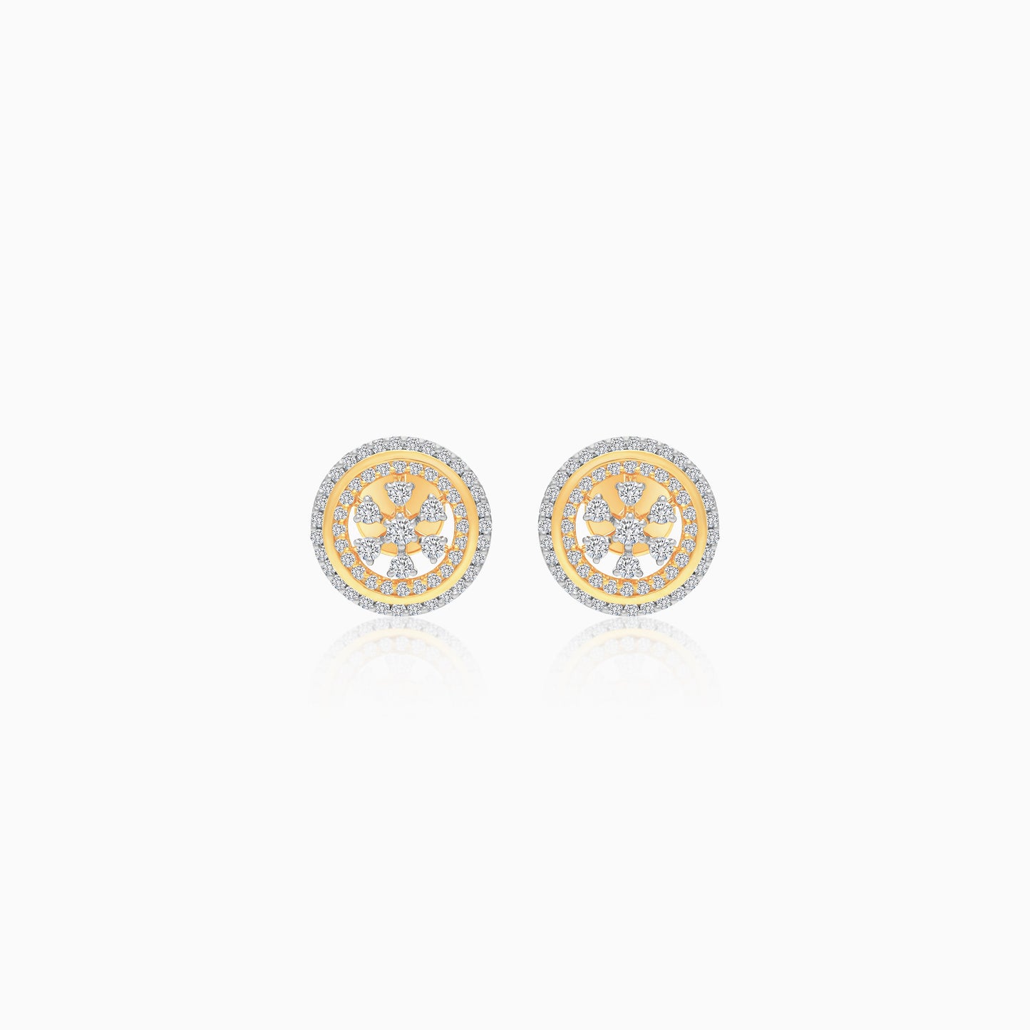 18K Gold With Natural Diamonds Circle Shape Pair of Earrings - Ada