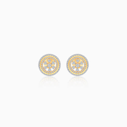 18K Gold With Natural Diamonds Circle Shape Pair of Earrings - Ada