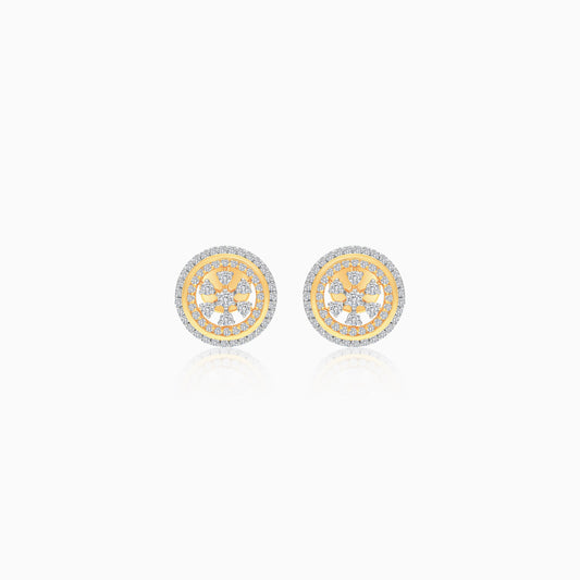 18K Gold With Natural Diamonds Circle Shape Pair of Earrings - Ada