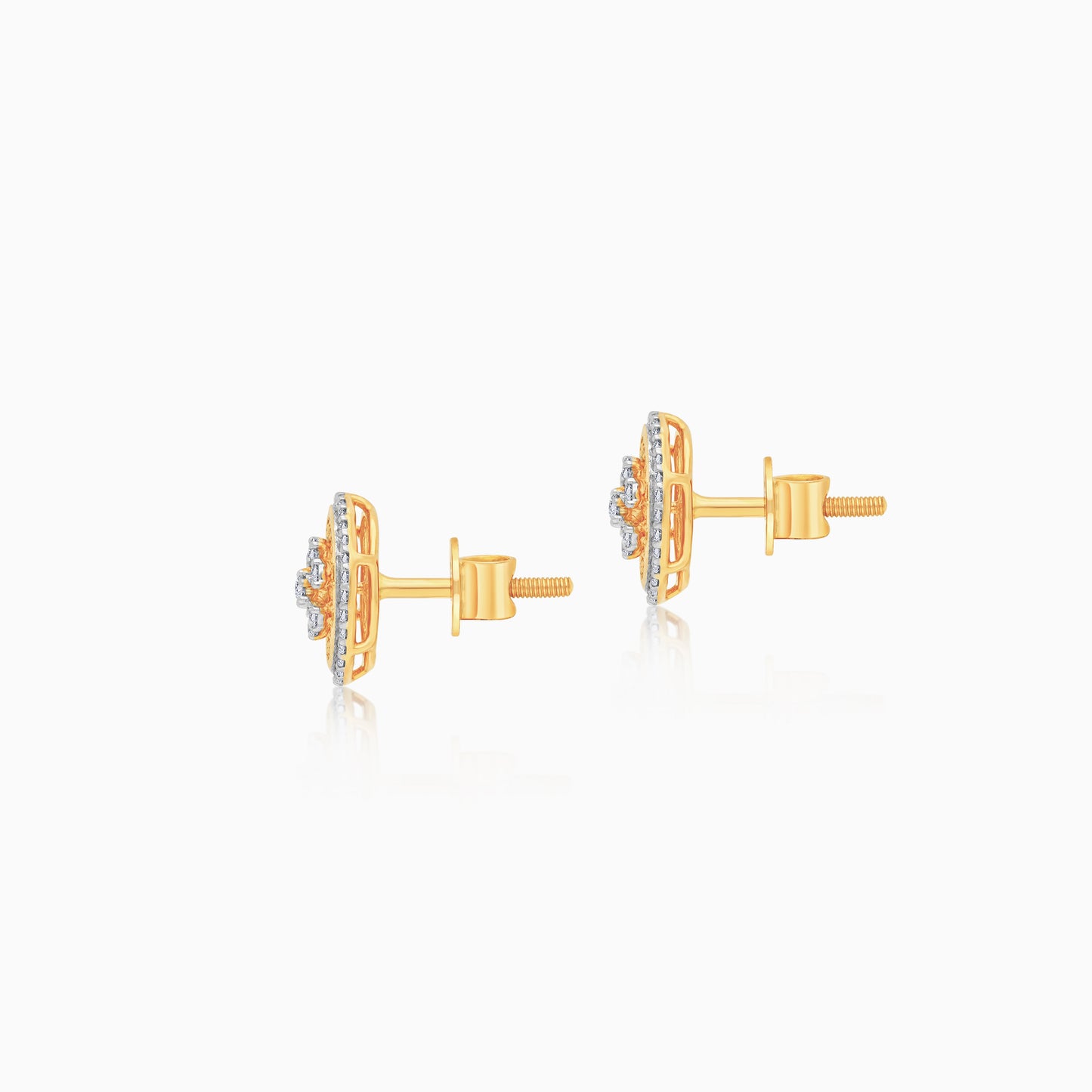 18K Gold With Natural Diamonds Circle Shape Pair of Earrings - Ada
