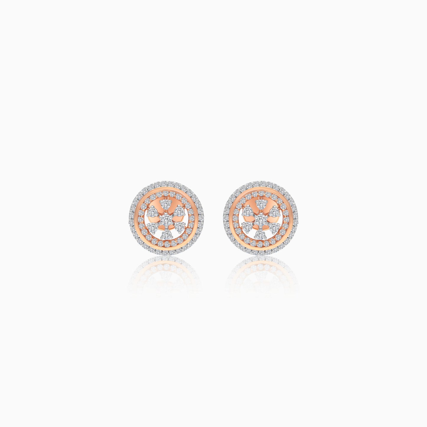 18K Gold With Natural Diamonds Circle Shape Pair of Earrings - Ada