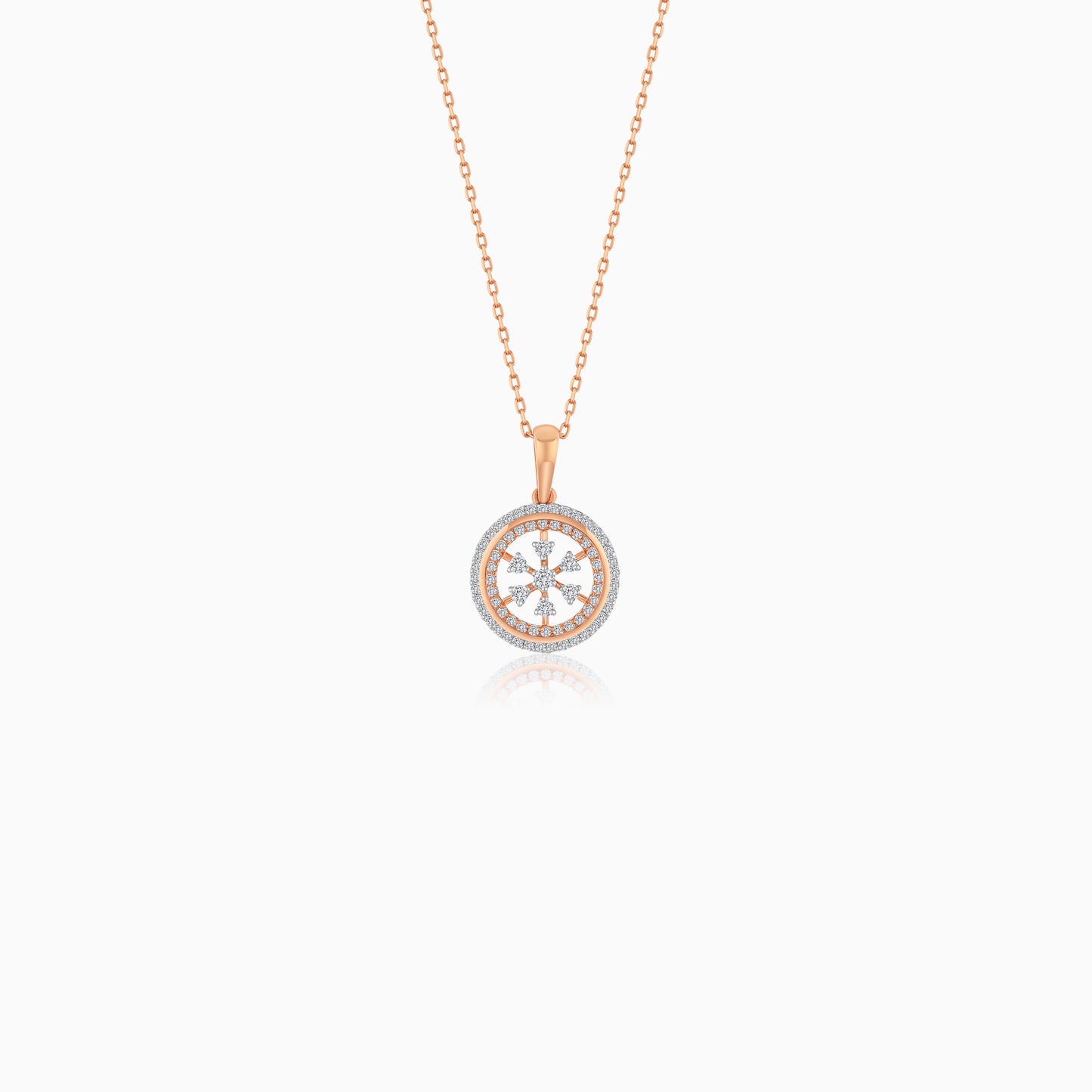 18K Gold With Natural Diamonds Pendant Chain Circle Shape - Ada