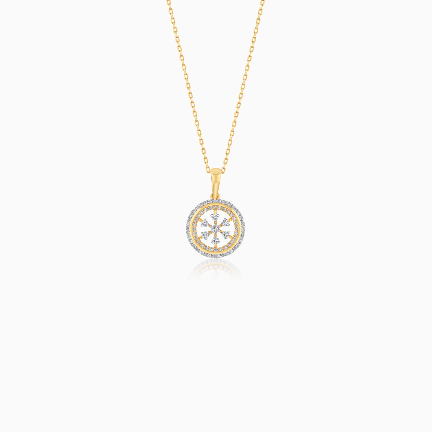 18K Gold With Natural Diamonds Pendant Chain Circle Shape - Ada