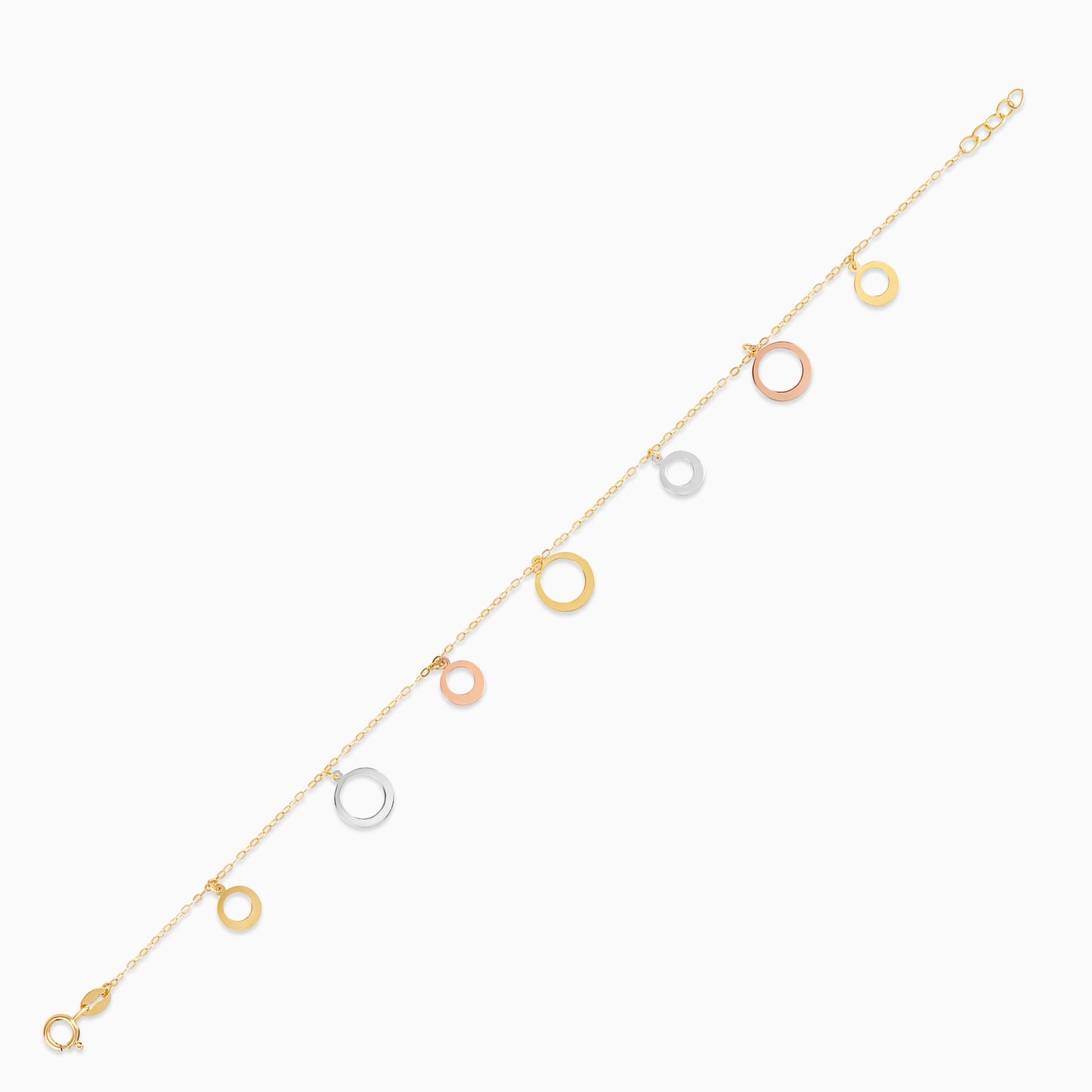 18K Multi-Colour Gold Charm Bracelet with 2 sizes Dangling Circles