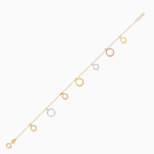 18K Multi-Colour Gold Charm Bracelet with 2 sizes Dangling Circles