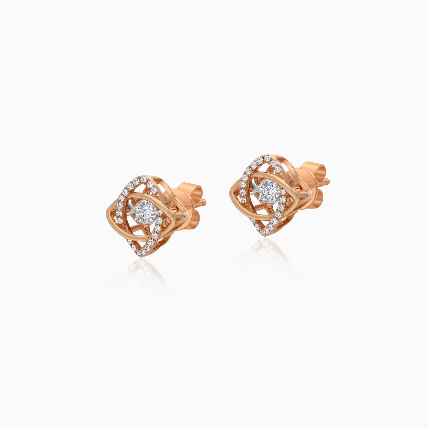18K Rose Gold Dancing Diamonds Pair of Earrings