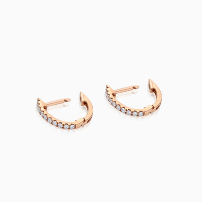 18K Rose Gold Huggie Round Natural Diamond Earrings