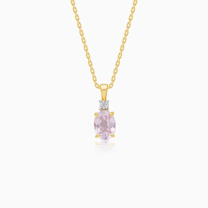 18k Yellow Gold Necklace featuring a stunning Natural Diamond and Rose quartz stone | Colour Classic Collection