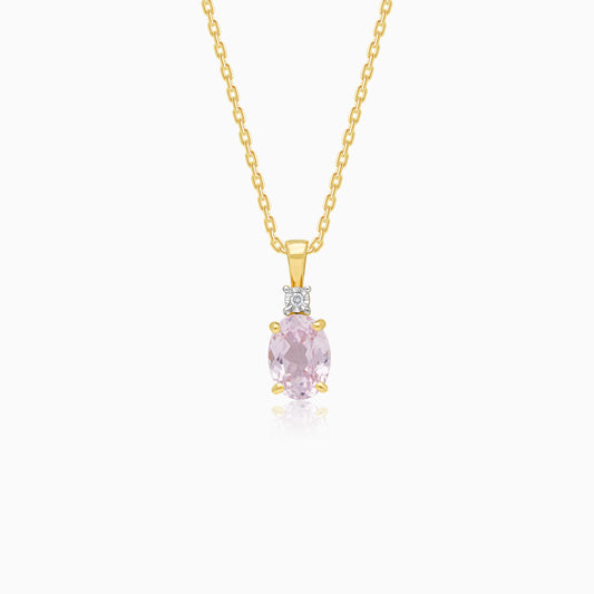 18K Yellow Gold Necklace featuring a stunning Natural Diamond and Rose quartz stone | Colour Classic