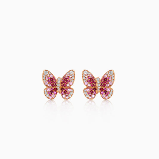 18K Rose Gold Pair of Earrings Butterfly Natural Pink Sapphire, Ruby and Diamonds