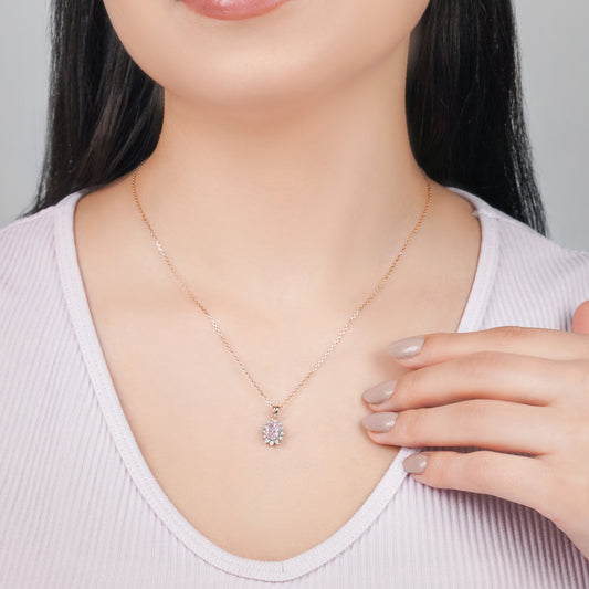 18K Rose Gold Pendant Chain Oval Morganite and Natural Diamonds - Diana Collection