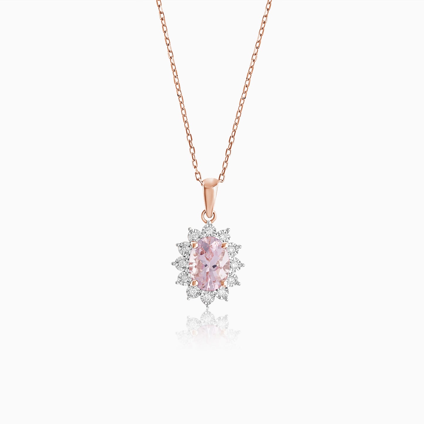18K Rose Gold Pendant Chain Oval Morganite and Natural Diamonds - Diana Collection