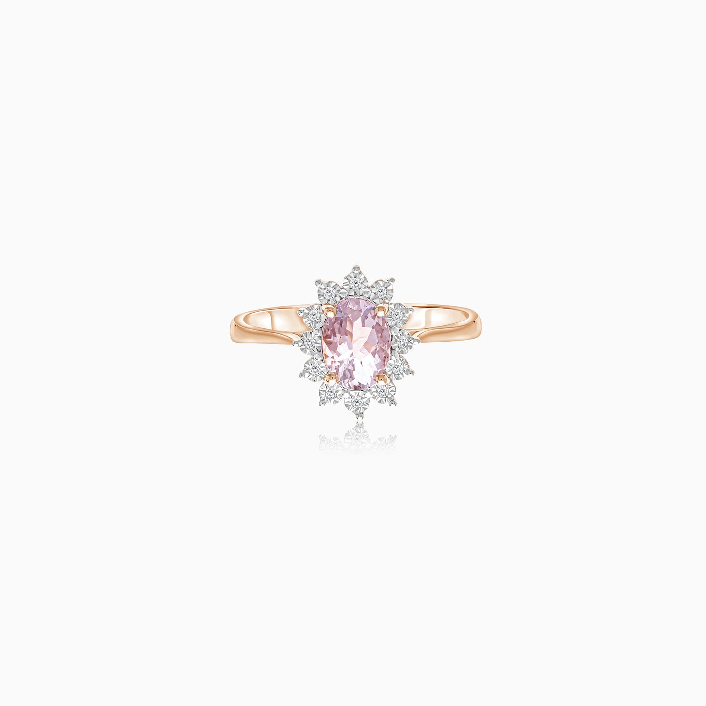18K Rose Gold Ring Oval Morganite and Natural Diamonds - Diana Collection