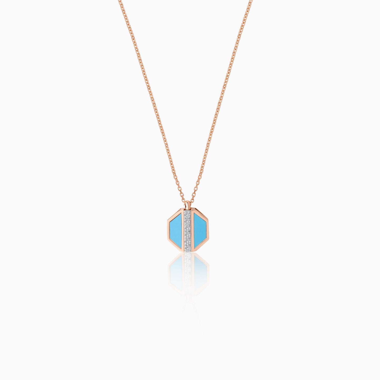 18K Rose Gold Turquoise Pendant with Natural Diamonds - Bovo Collection