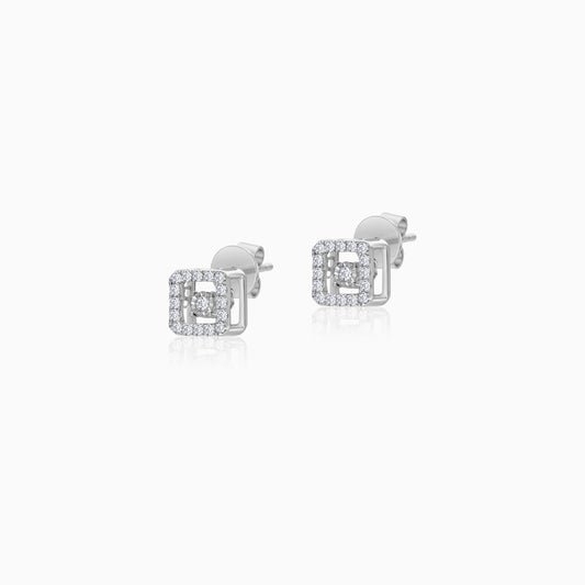 18K Square White Gold With Natural Dancing Diamonds Earrings
