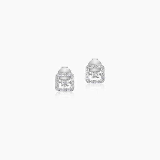 18K Square White Gold With Natural Dancing Diamonds Earrings