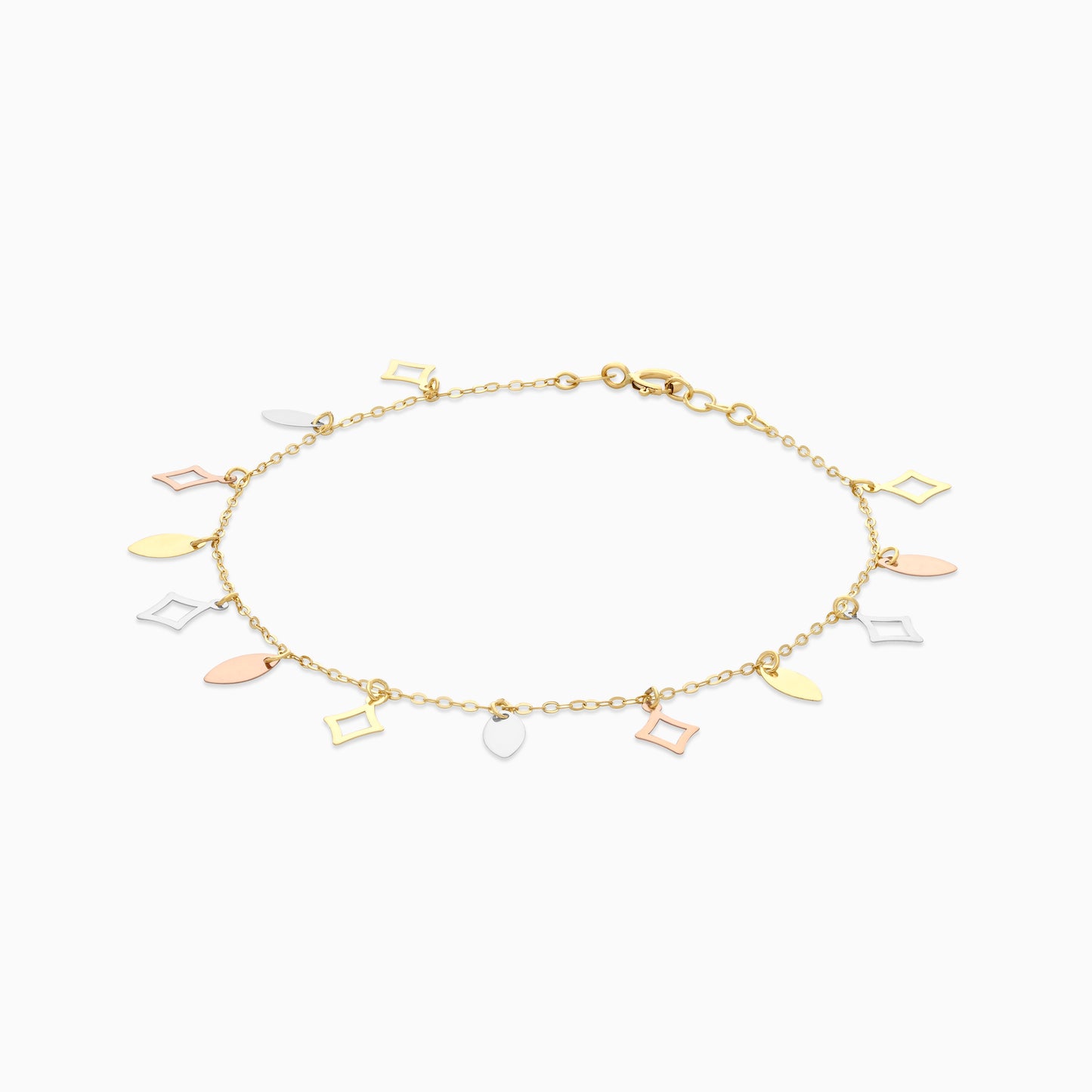 18K Tri-Color Gold Geometric Leaf Charm Bracelet