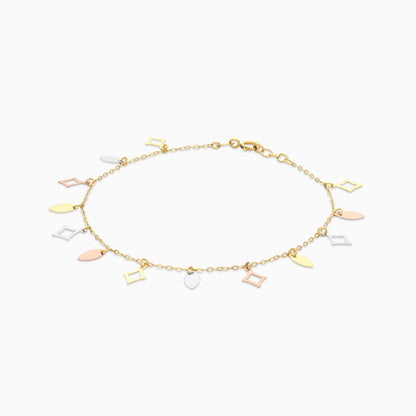 18K Tri-Color Gold Geometric Leaf Charm Bracelet