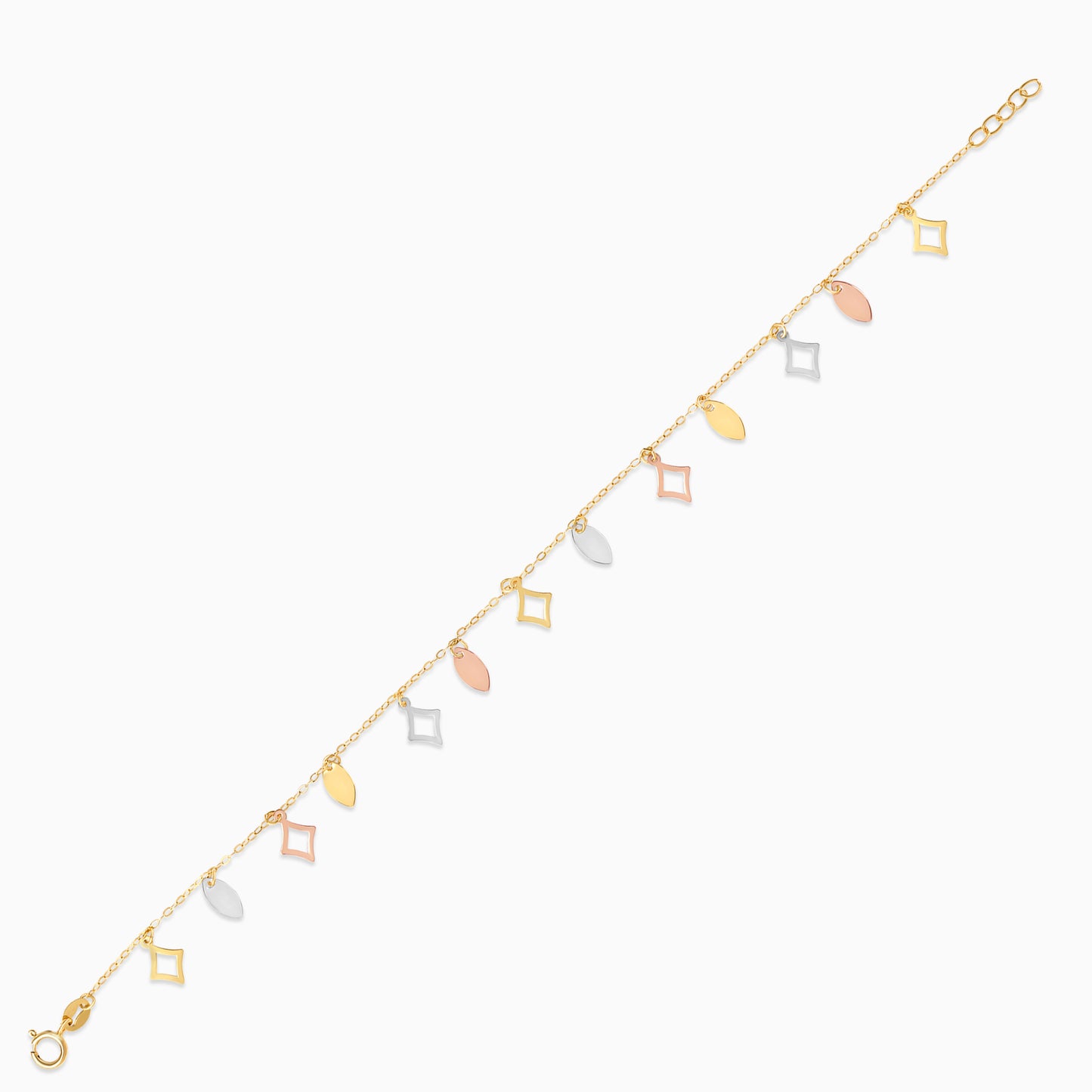 18K Tri-Color Gold Geometric Leaf Charm Bracelet