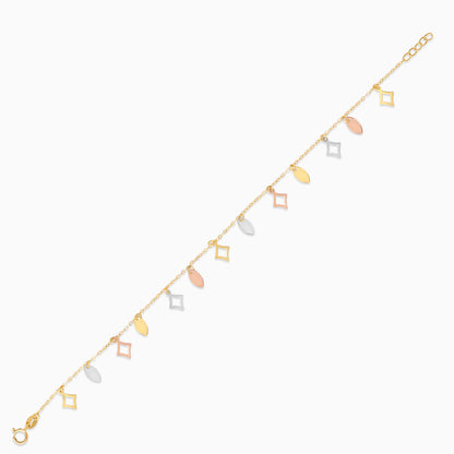 18K Tri-Color Gold Geometric Leaf Charm Bracelet