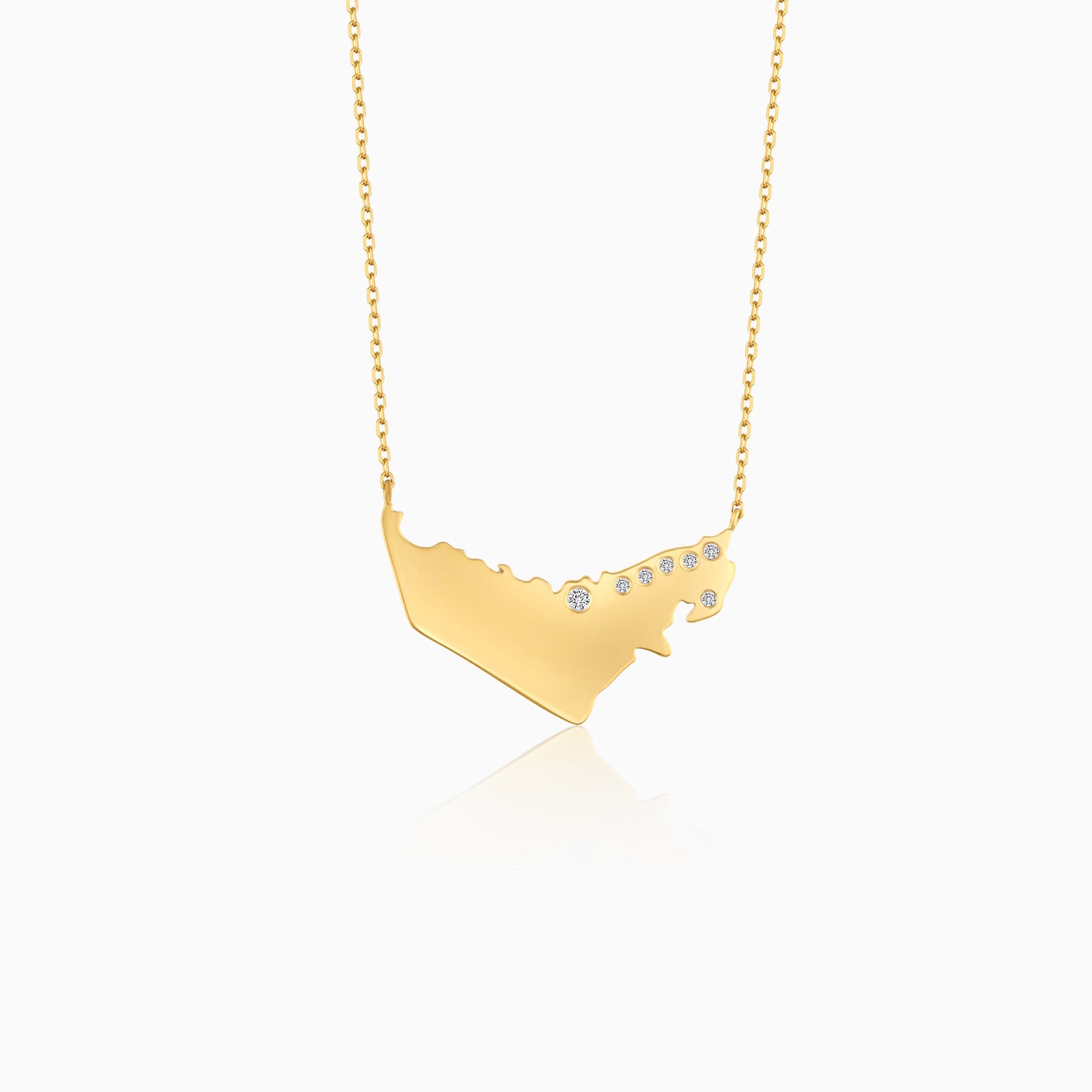 18K Yellow Gold UAE Map Necklace and Natural Diamonds