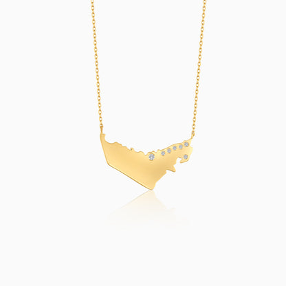 18K Yellow Gold UAE Map Necklace and Natural Diamonds