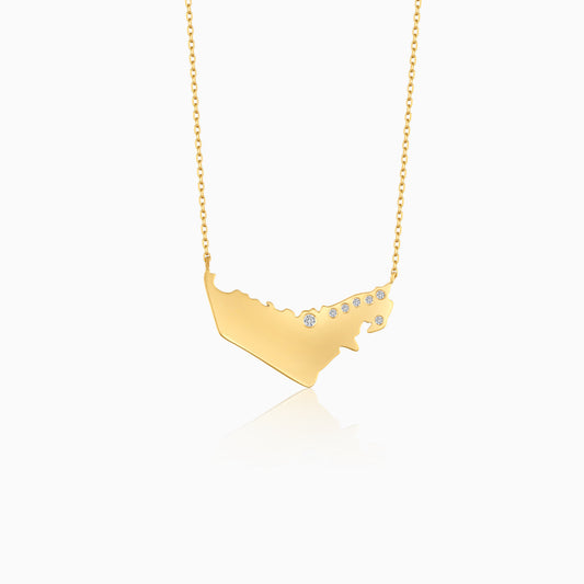 18K Yellow Gold UAE Map Necklace and Natural Diamonds