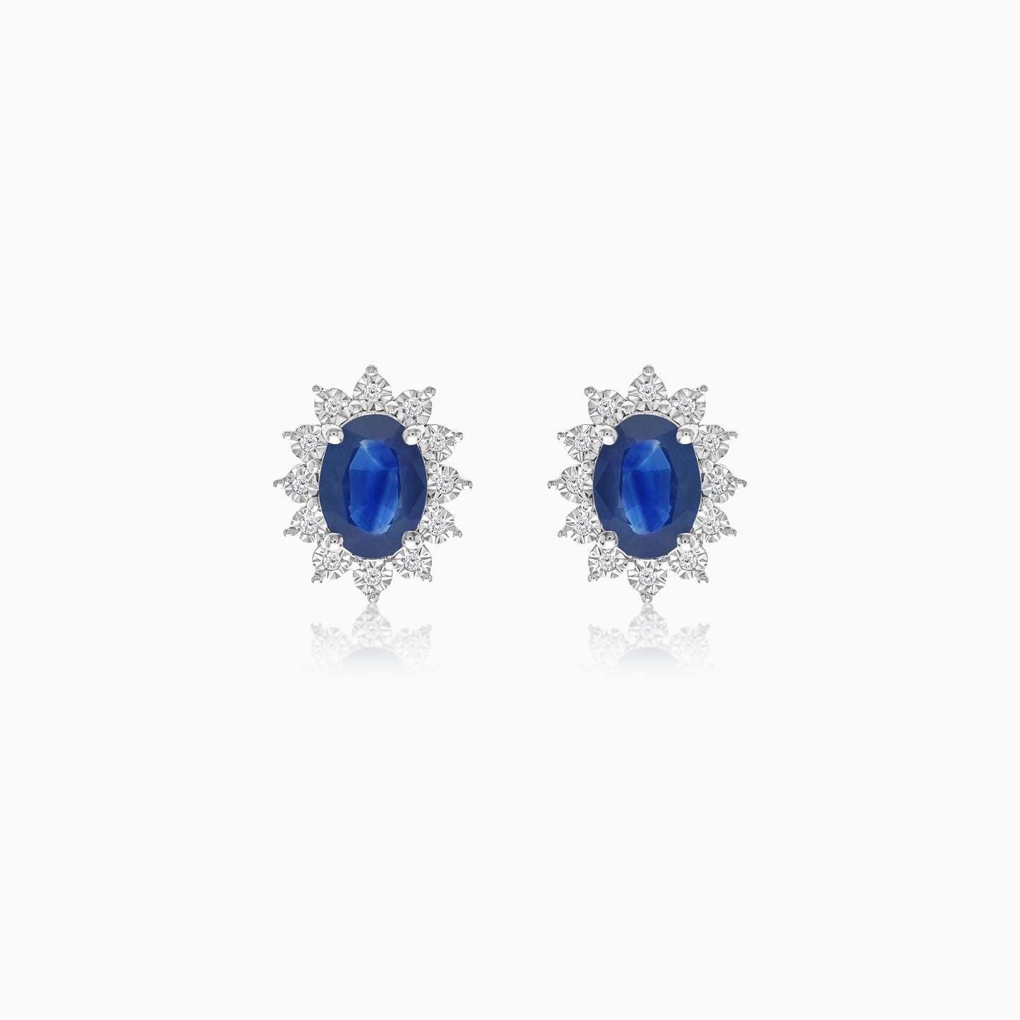 18K White Gold Blue Sapphire and Natural Diamonds Earrings - Diana