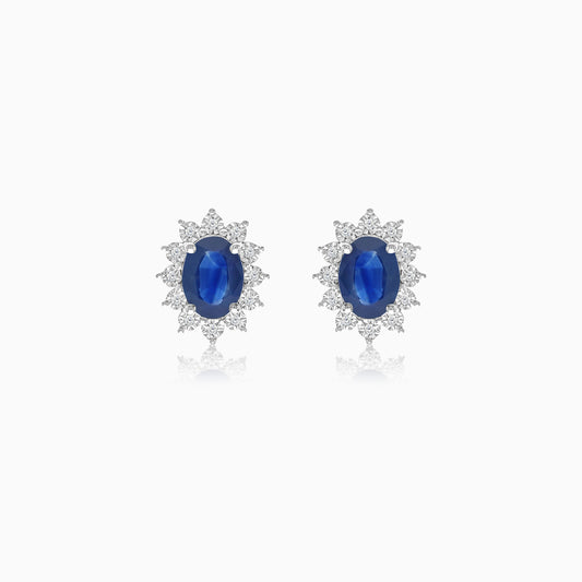 18K White Gold Blue Sapphire and Natural Diamonds Earrings - Diana