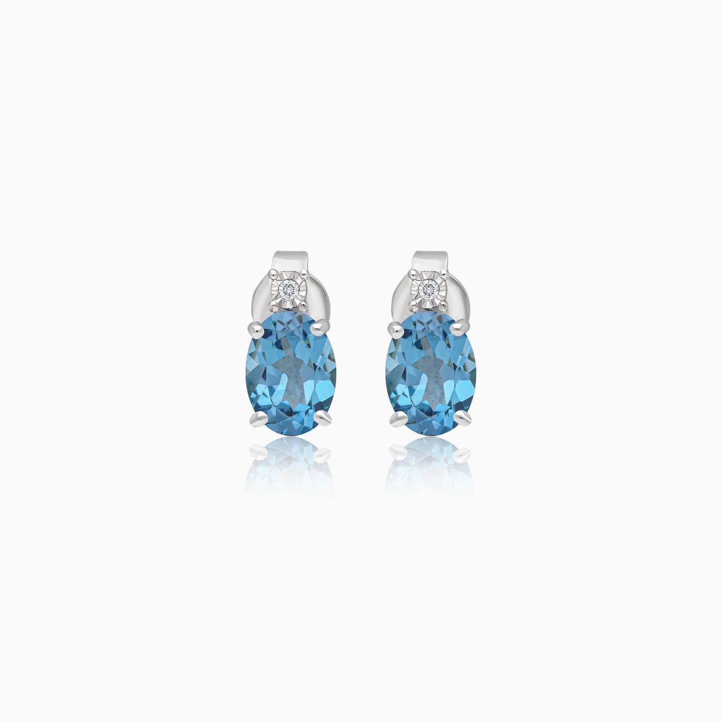 18K White Gold Blue Topaz Stud Earrings with natural Diamonds | Colour Classic Collection