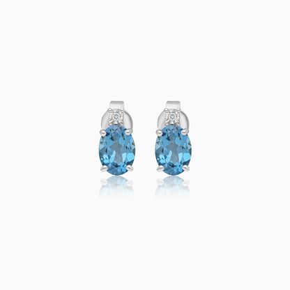 18K White Gold Blue Topaz Stud Earrings with natural Diamonds | Colour Classic Collection
