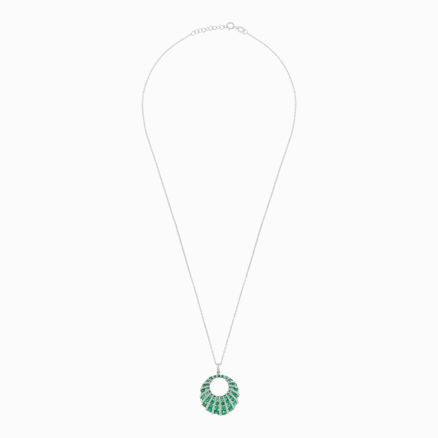 18K White Gold Chain with Natural Diamonds and Green Emerald